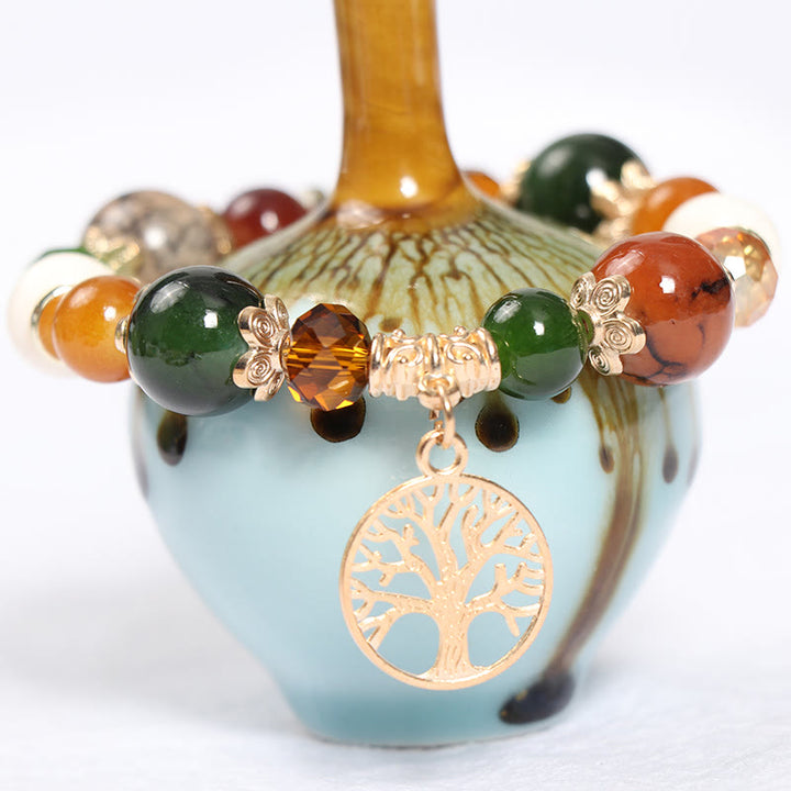 Conjunto de pulseras de cristal con forma de árbol de la vida hechas a mano de Olivenorma Boho 
