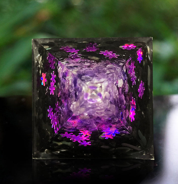 Pirámide de orgón del árbol de la vida de amatista y obsidiana de Olivenorma 