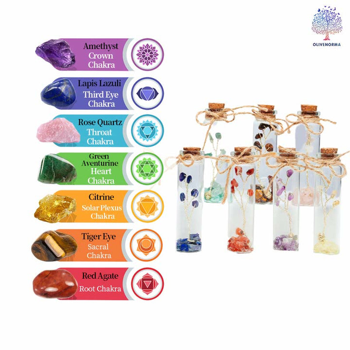 Decoración de botella de vidrio con piedra triturada de cristal de chakra Olivenorma 
