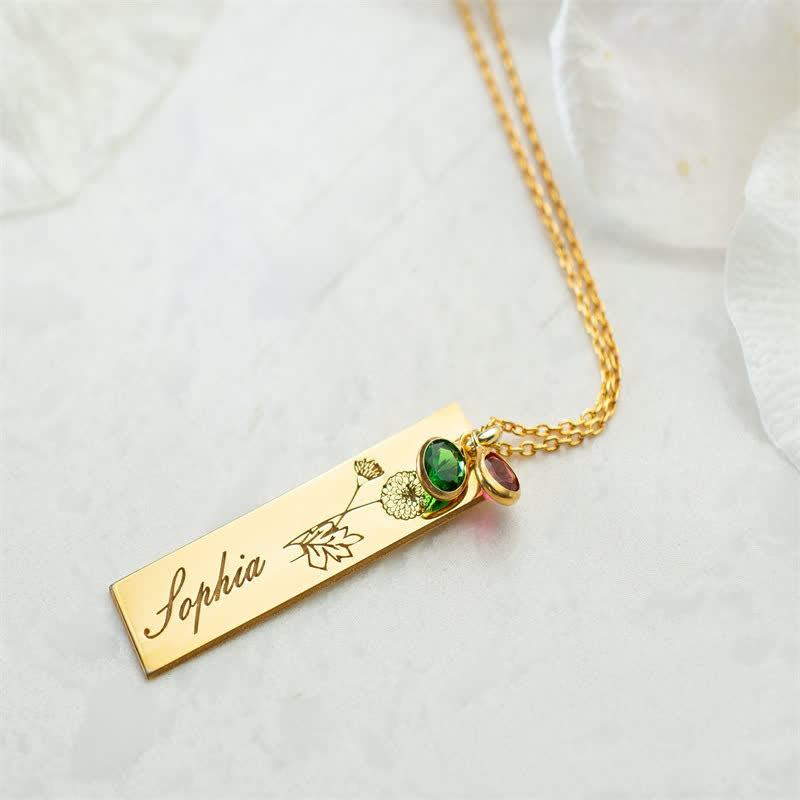 Collar con nombre y flor de nacimiento personalizados de Olivenorma