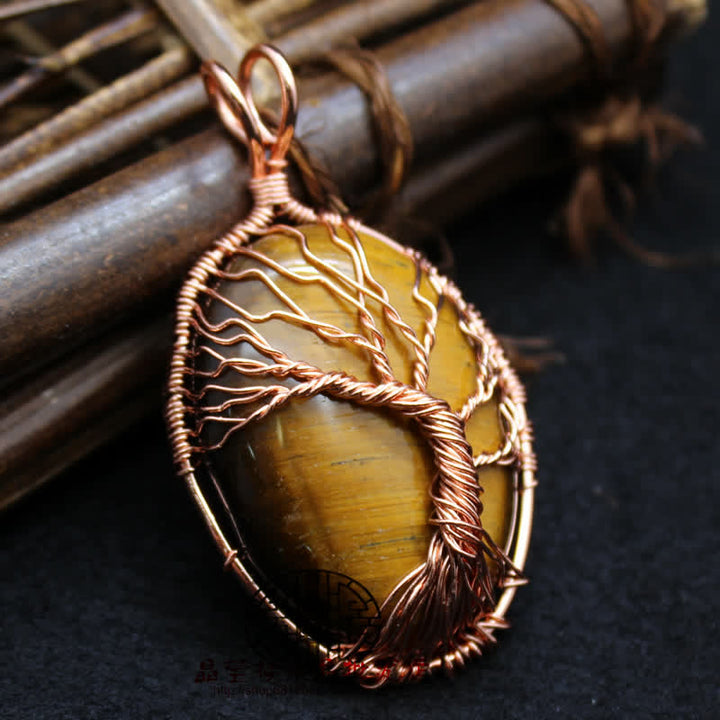 Collar con piedra preciosa del árbol de la vida y ojo de tigre ovalado de Olivenorma