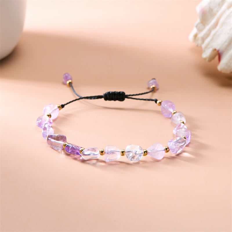 Pulsera tejida a mano con cuentas de piedra irregulares naturales de Olivenorma