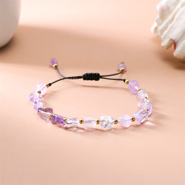 Pulsera tejida a mano con cuentas de piedra irregulares naturales de Olivenorma