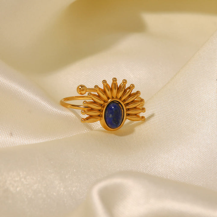 Anillo de acero inoxidable bañado en oro de 18 k con lapislázuli de Olivenorma