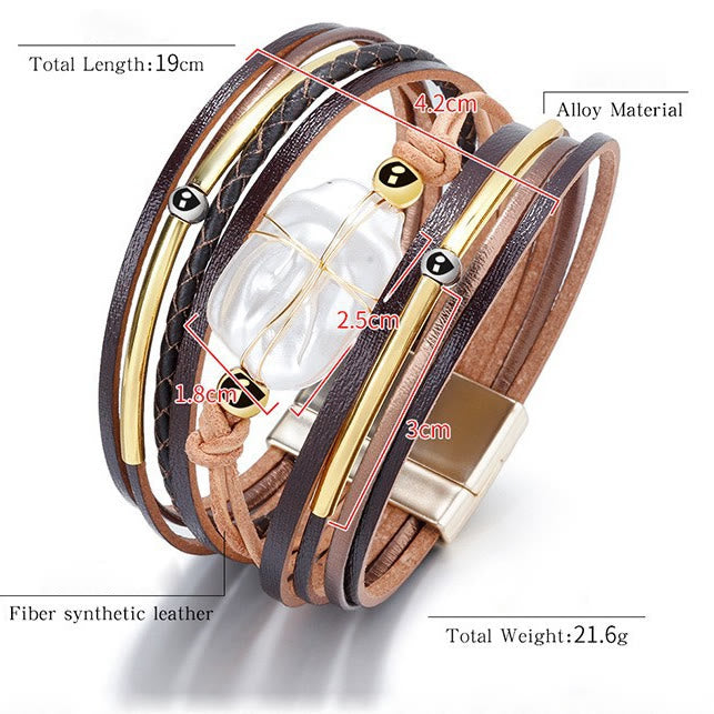 Pulsera de cuero trenzado con perlas naturales de agua dulce de Olivenorma 