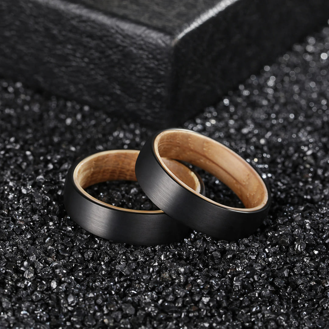 Anillo de tungsteno negro de madera de barril de whisky de 6 mm de Olivenorma