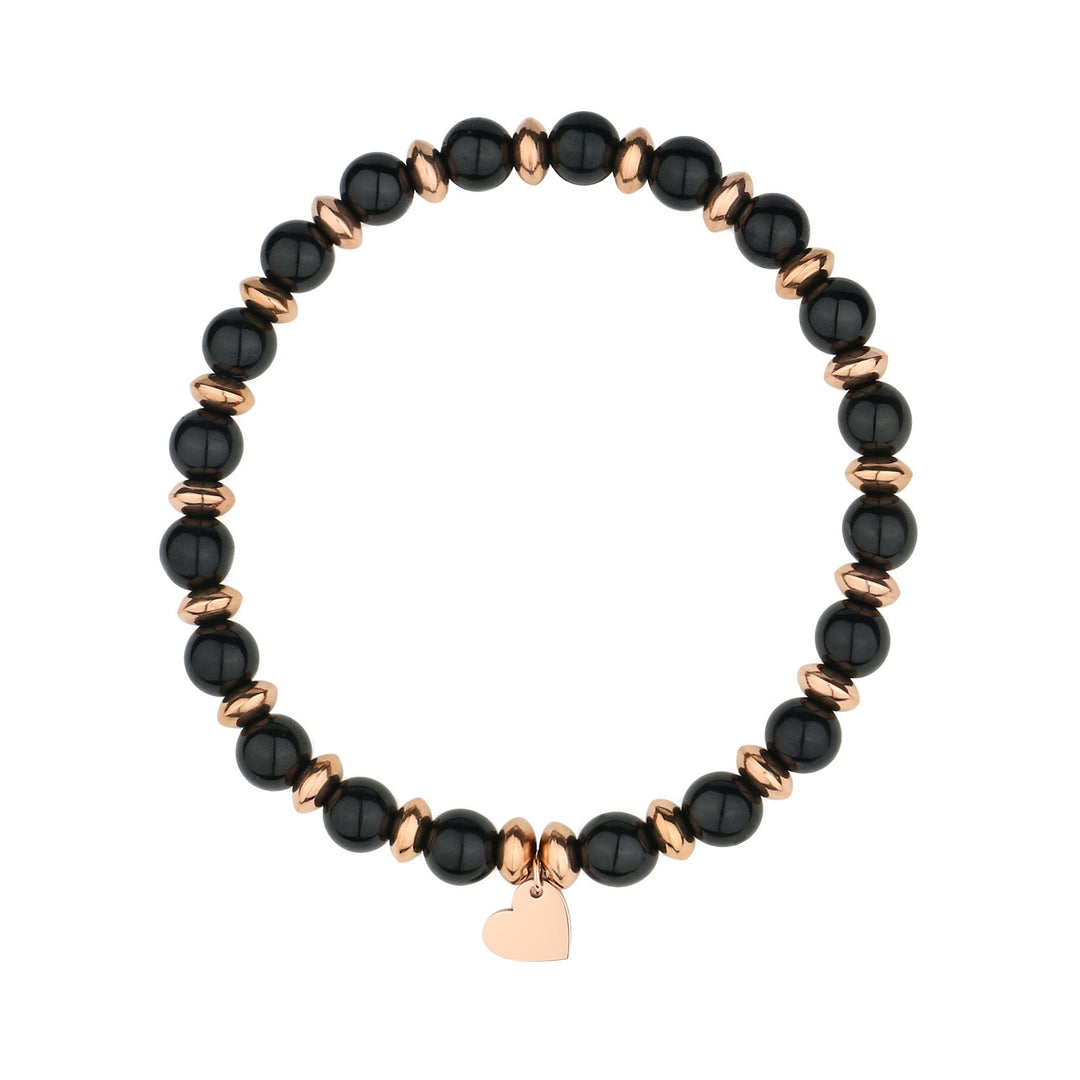 Pulsera con colgante de corazón de metal con cuentas de cristal natural de Olivenorma