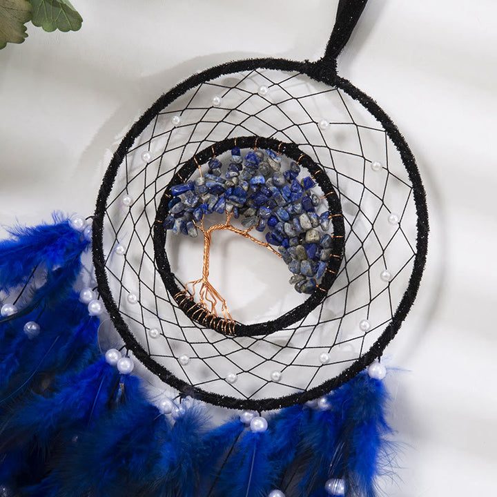 Atrapasueños con plumas de árbol de la vida de cristal de Olivenorma