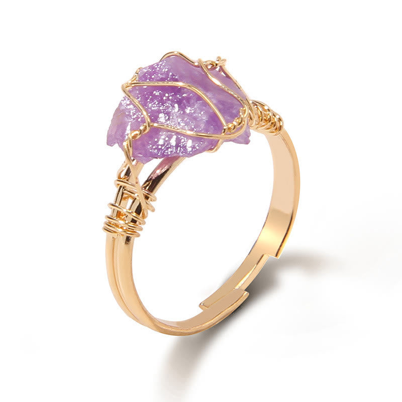 Anillo de piedra preciosa envuelta en alambre irregular en bruto natural de Olivenorma