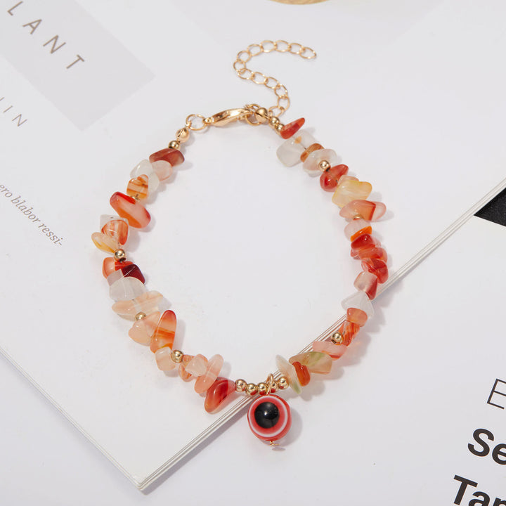 Pulsera con colgante de ojo malvado de grava de cristal natural de Olivenorma