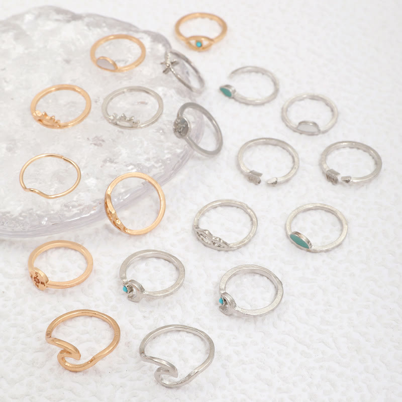 Juego de 19 anillos ajustables de turquesa y amazonita de Olivenorma 