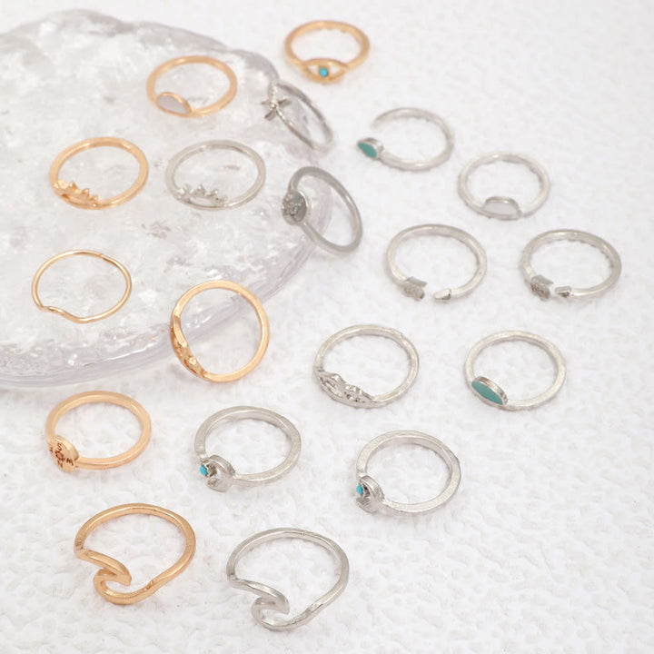 Juego de 19 anillos ajustables de turquesa y amazonita de Olivenorma 