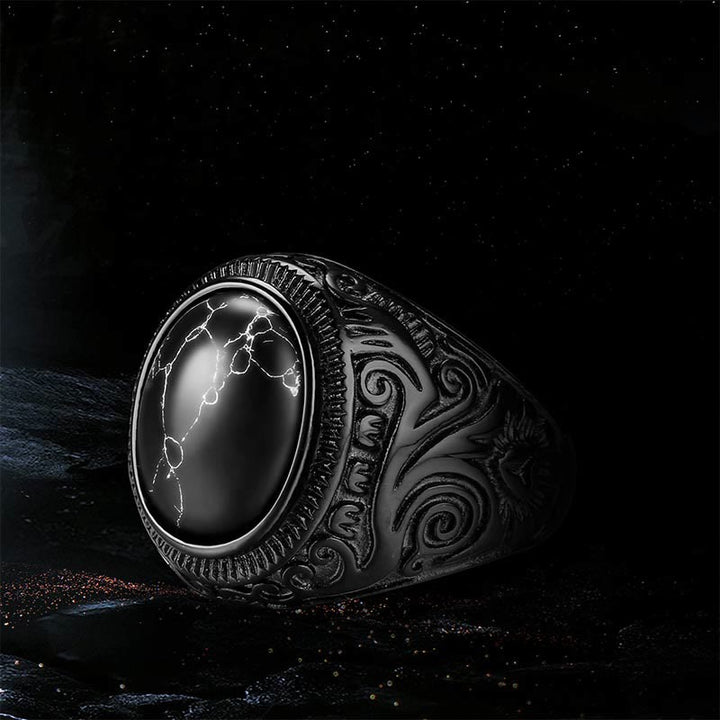 Anillo retro de hombre con piedra turquesa negra de Olivenorma