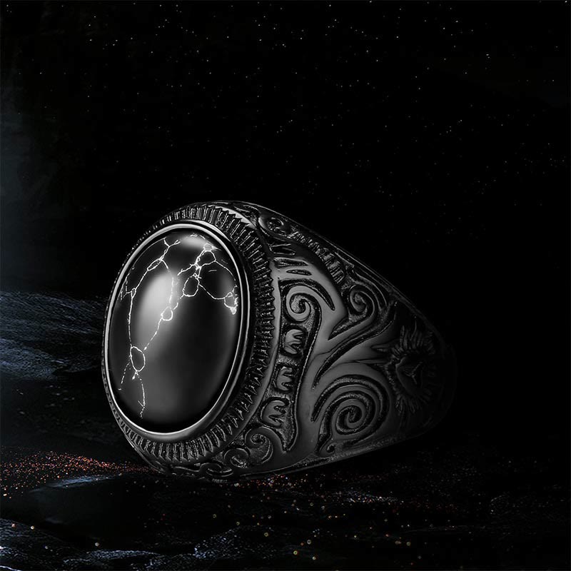 Anillo retro de hombre con piedra turquesa negra de Olivenorma - Talla Z del Reino Unido (EE. UU. 13) - image 1