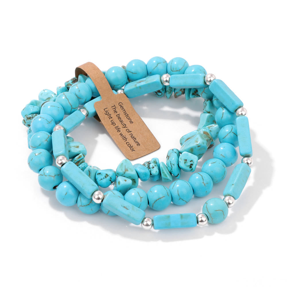 Juego de pulseras irregulares de tres capas con piedra natural Olivenorma