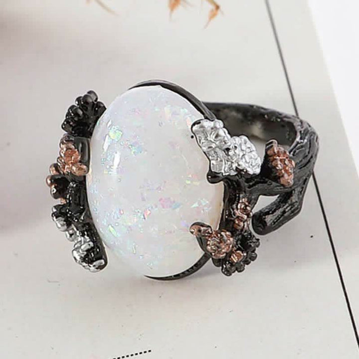 Olivenorma "Flor de medianoche: - Anillo de ópalo de árbol mágico