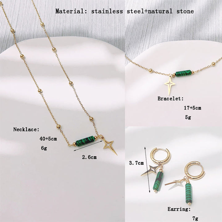 Pendientes, collar y pulsera con colgante de estrella de malaquita natural de Olivenorma
