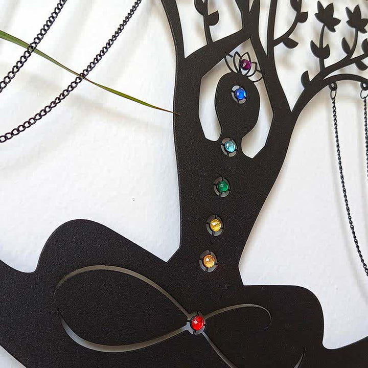 Decoración de pared de metal con forma de loto y chakra del árbol de la vida de Olivenorma 