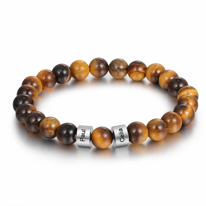 Pulsera de hombre personalizada con cuentas grabadas en piedra natural de Olivenorma