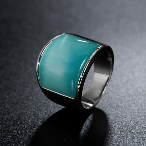 Anillo de acero y titanio con piedra preciosa natural de Olivenorma