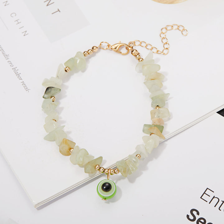 Pulsera con colgante de ojo malvado de grava de cristal natural de Olivenorma
