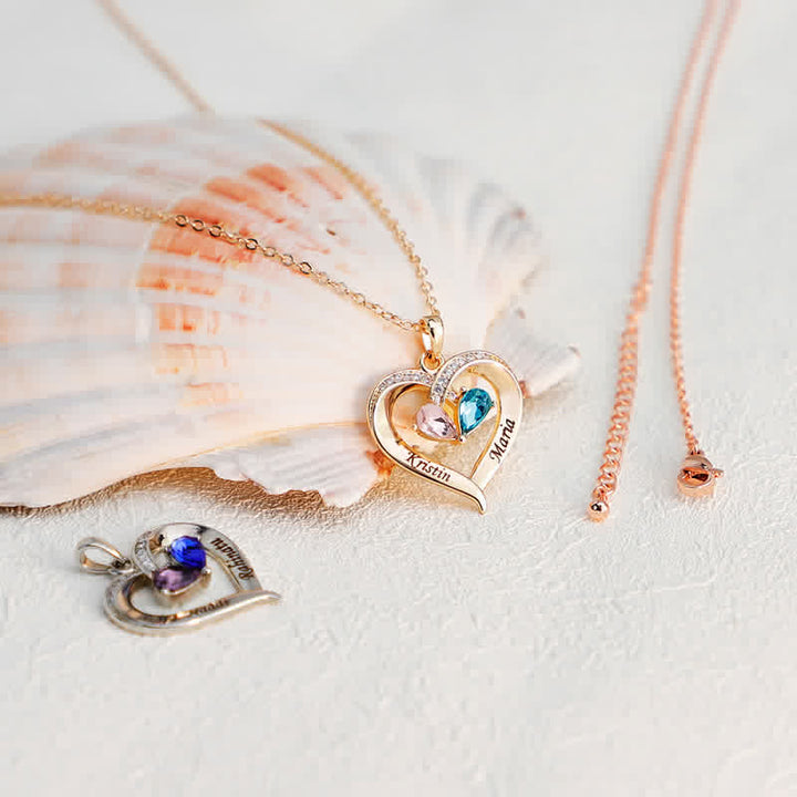 Collar con piedras de nacimiento en forma de corazón grabado y personalizado de Olivenorma - image 18