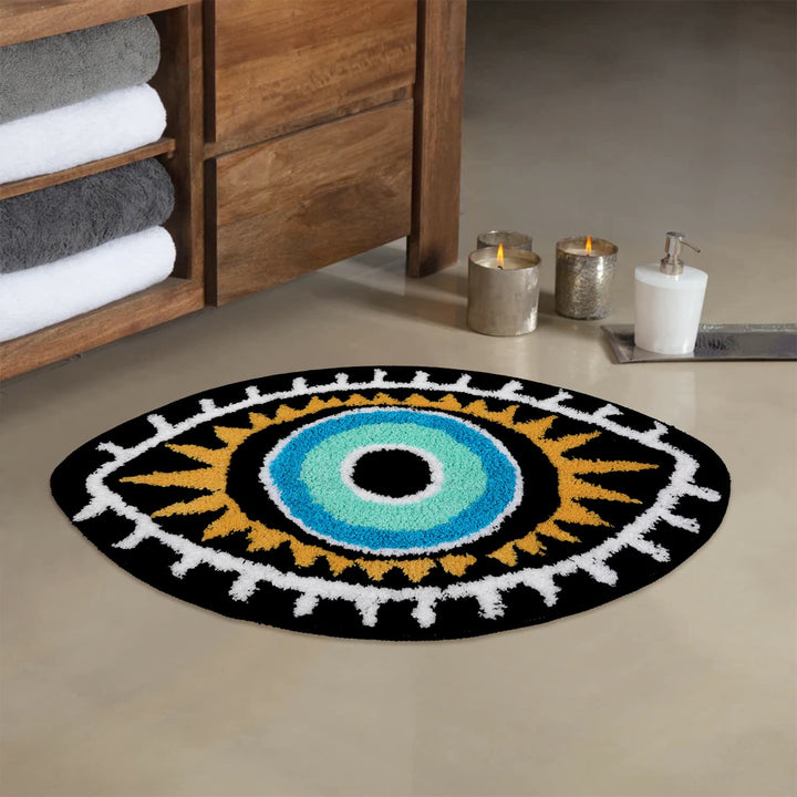 Alfombra antideslizante lavable para baño con diseño de ojo malvado negro de Olivenorma 