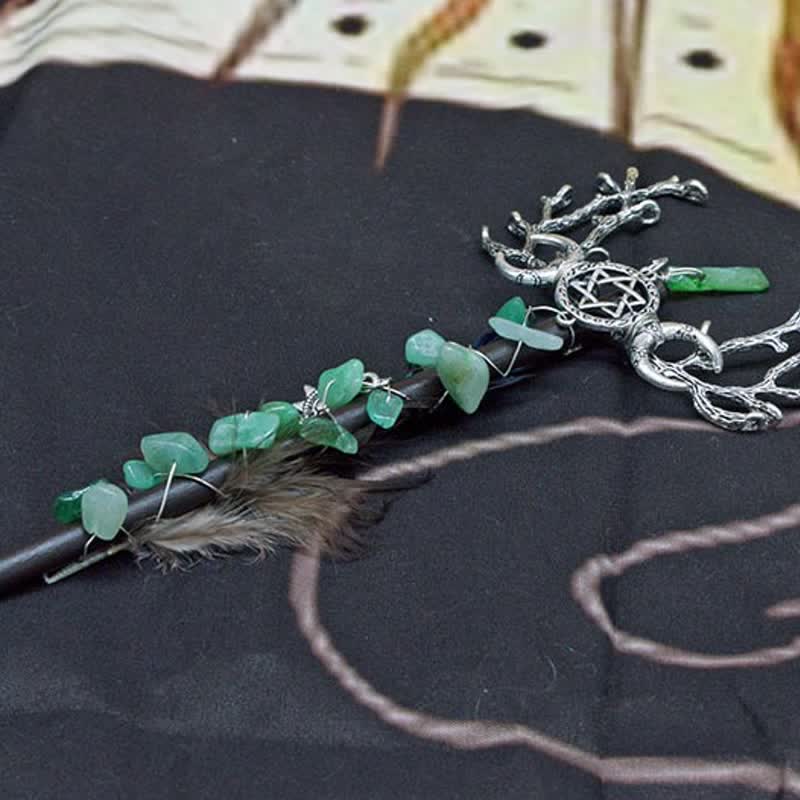 Varitas de cristal con plumas y luna de hadas naturales de Olivenorma