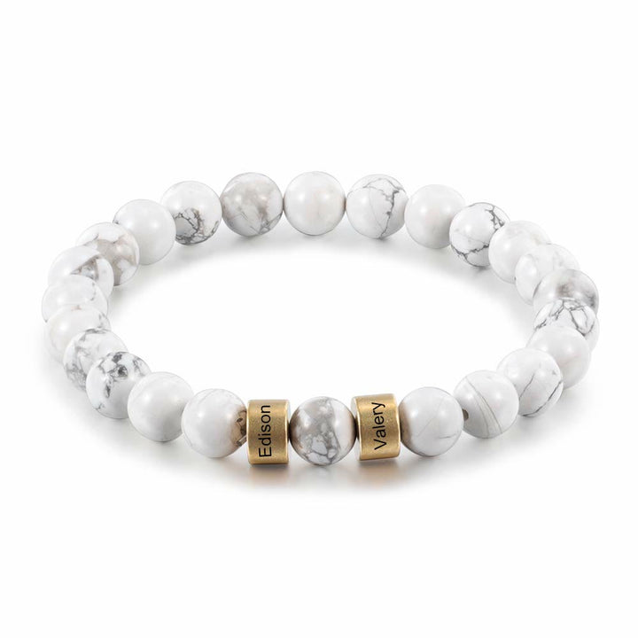 Pulsera de hombre personalizada con cuentas grabadas en piedra natural de Olivenorma