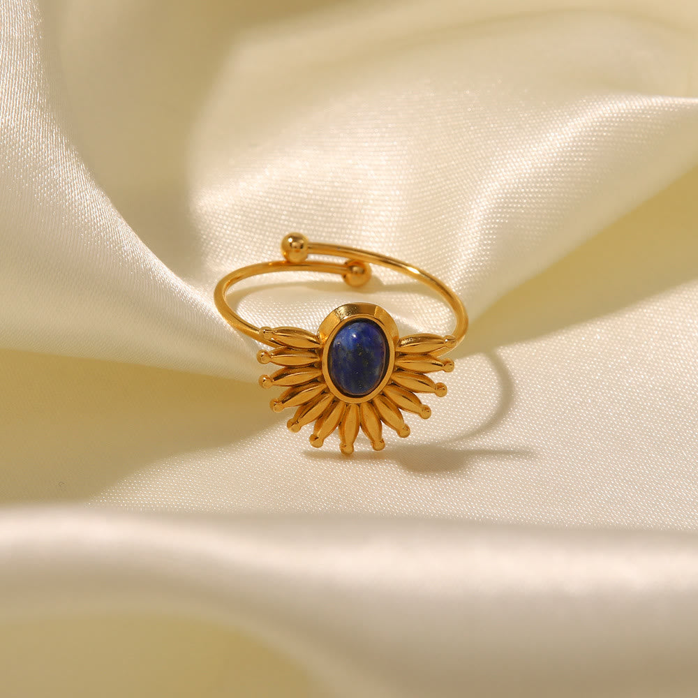 Anillo de acero inoxidable bañado en oro de 18 k con lapislázuli de Olivenorma