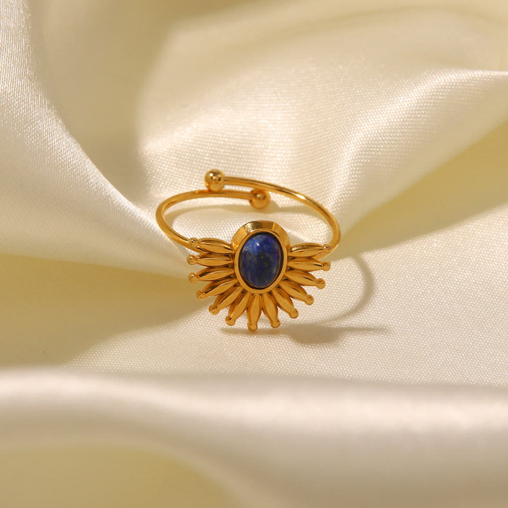 Anillo de acero inoxidable bañado en oro de 18 k con lapislázuli de Olivenorma
