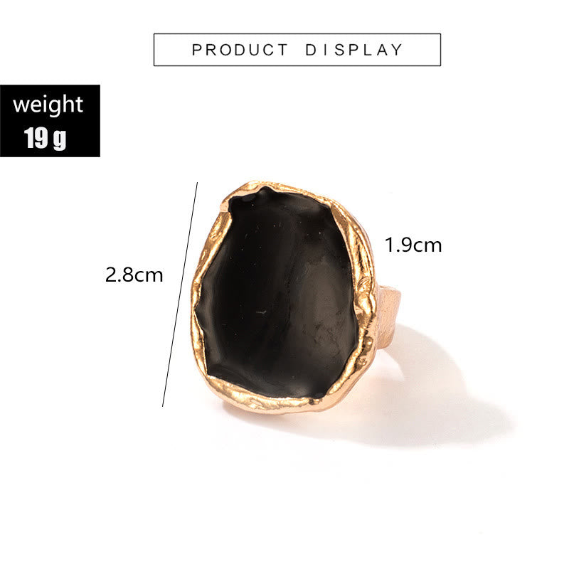 Anillo ajustable con pegamento de resina con borde dorado irregular exagerado de Olivenorma 