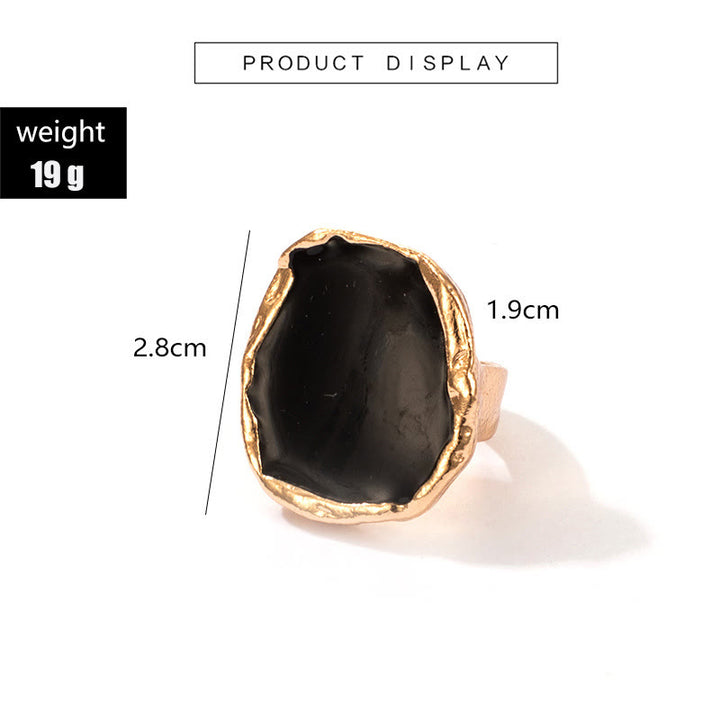 Anillo ajustable con pegamento de resina con borde dorado irregular exagerado de Olivenorma 
