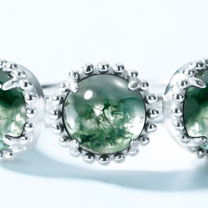 Anillo ajustable de ágata musgosa redonda de tres piezas de Olivenorma 