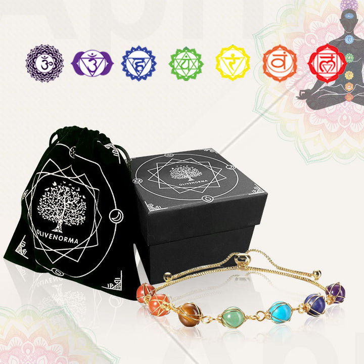Pulsera de yoga ajustable de color dorado natural con chakras 