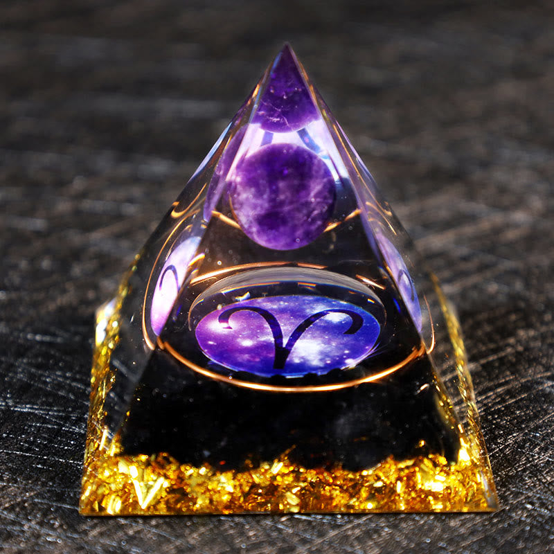 Pirámide de orgón de obsidiana con bola de amatista de Olivenorma 