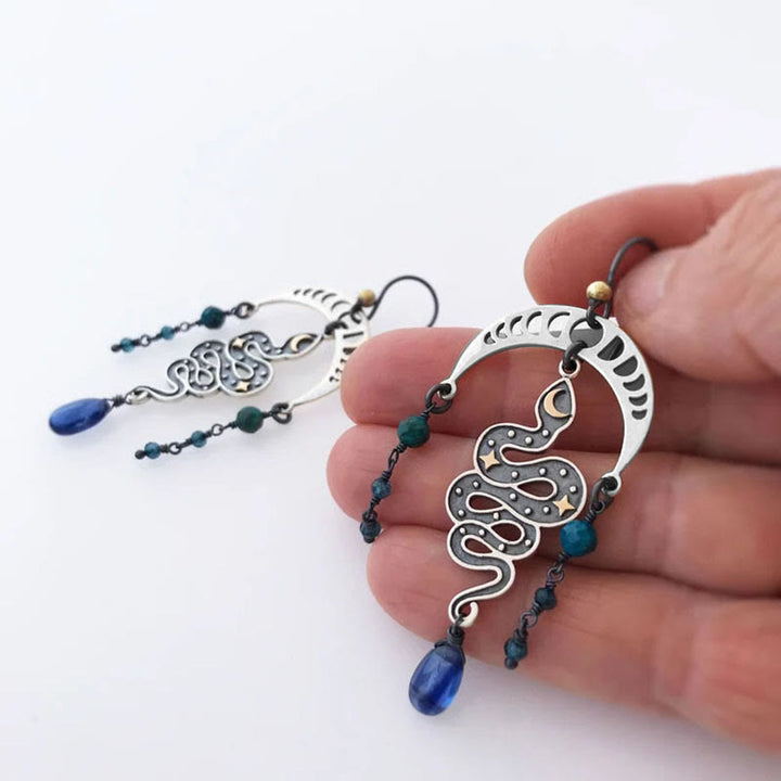 Pendientes de serpiente, estrella y luna de Olivenorma Pendientes de bruja con gota de zafiro