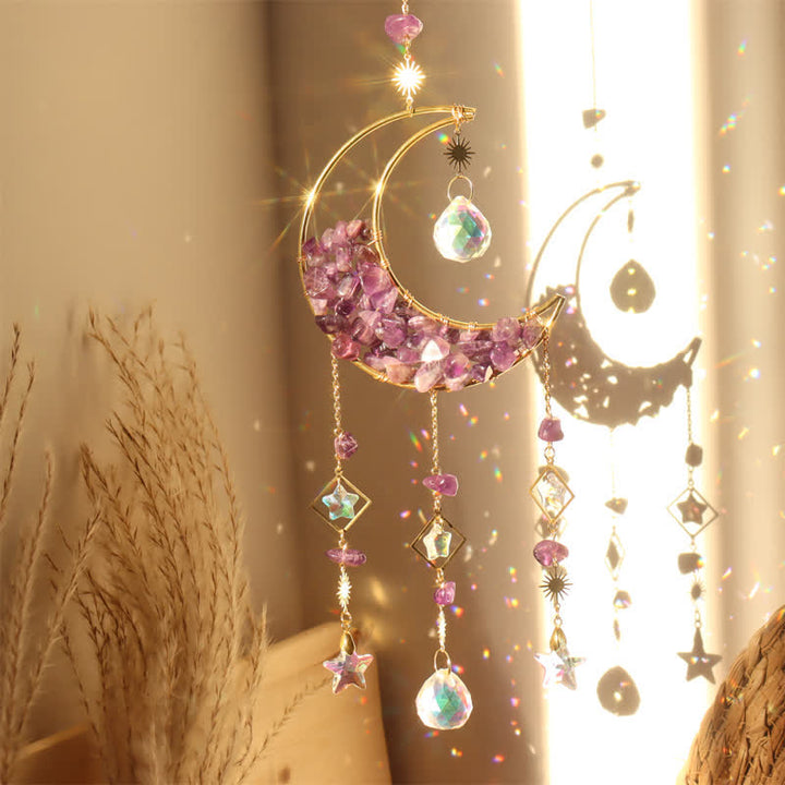 Atrapasol con forma de carillón de viento y reloj de arena de cristal lunar de Olivenorma