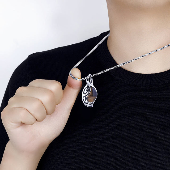 Collar de acero y titanio con ojo de tigre, protección, suerte y coraje de Olivenorma