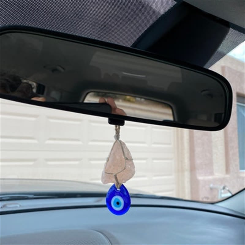 Adorno para coche con piedra de cuarzo rosa original de Olivenorma con forma de ojo malvado 