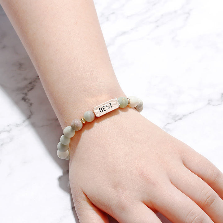 Juego de pulseras con grabado de 3 piezas con piedras preciosas naturales de Olivenorma Best Friend Forever