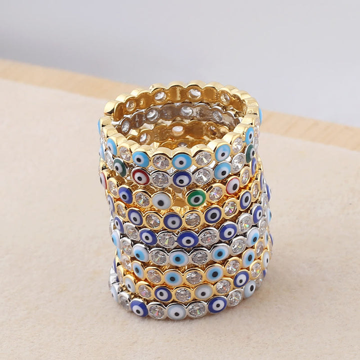 Anillo ajustable con circonita blanca y ojo malvado de colores de Olivenorma 