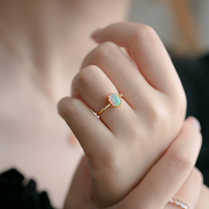 Anillo ajustable con ópalo dorado retro de Olivenorma - image 2