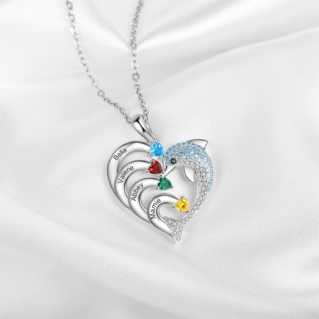 Collar con colgante de piedra grabado con forma de delfín y corazón de Olivenorma