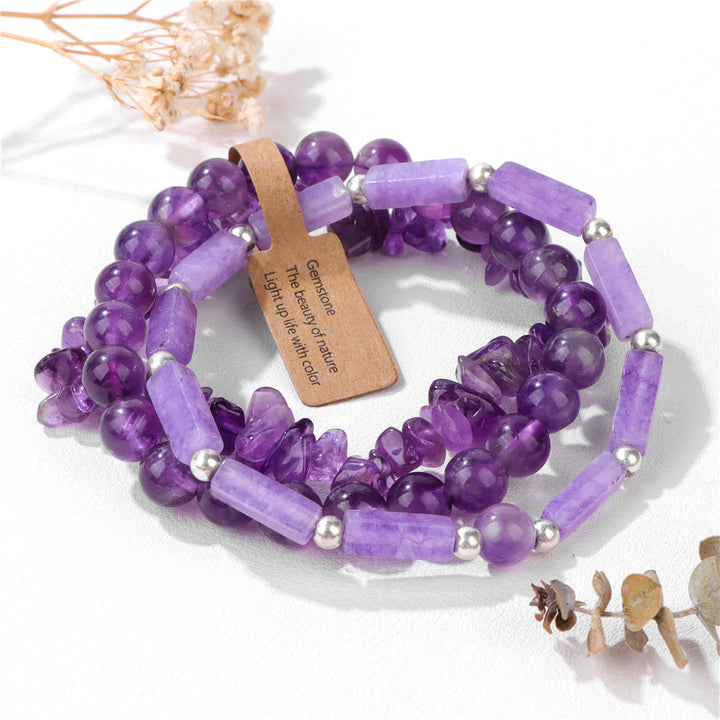 Juego de pulseras irregulares de tres capas con piedra natural Olivenorma