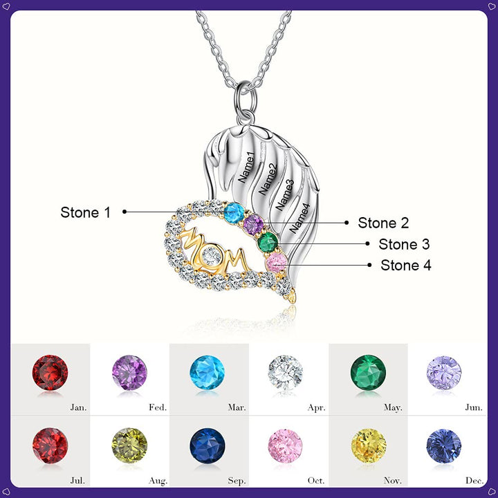 Collar con forma de corazón de medio diamante y piedras de nacimiento para madres de Olivenorma