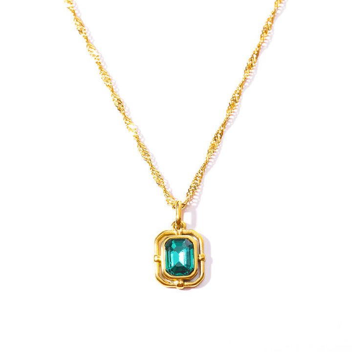Collar de acero y titanio con circonitas cuadradas y cadena de ondas de agua de Olivenorma 