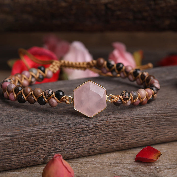 Pulsera trenzada de cuentas hexagonales de cristal crudo de Olivenorma