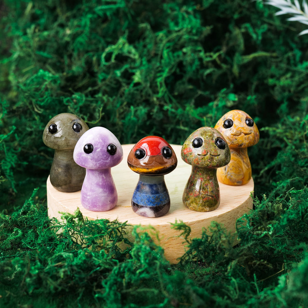Adornos de piedras preciosas para mascotas con forma de hongo de cristal natural de Olivenorma