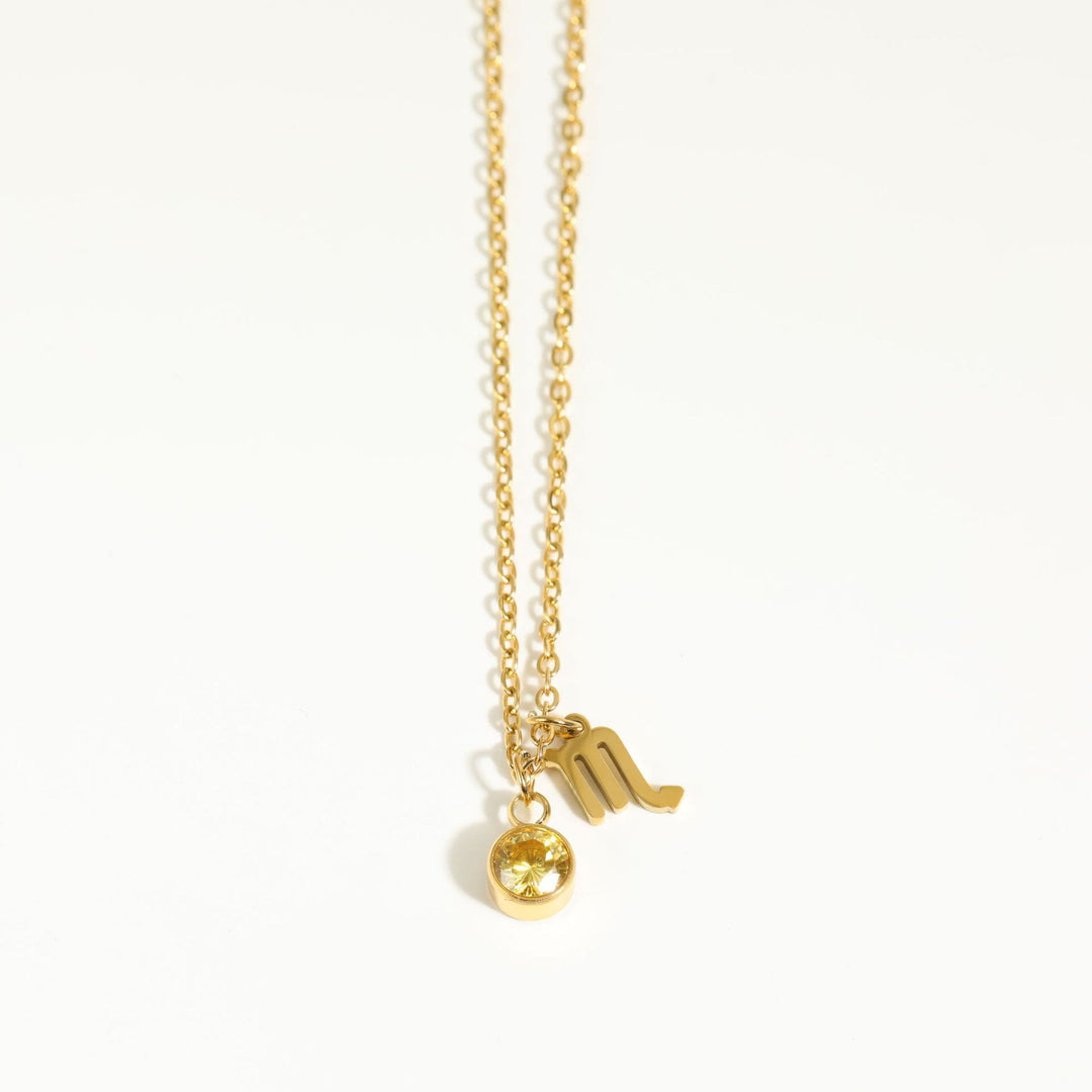 Collar de acero inoxidable con piedra natal y runa del zodíaco de Olivenorma